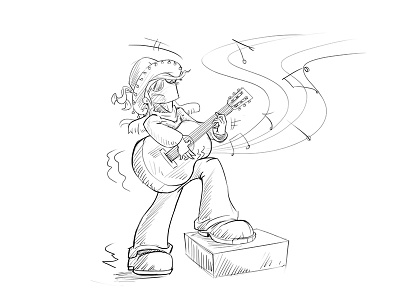 kid playing guitar drawing