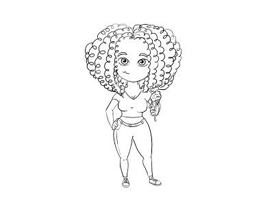 Woman With Curly Hairs Sketch Design