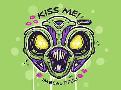 Kiss Me I'm Beautiful! alien cohen digital art green halloween illustration kiss monster vector
