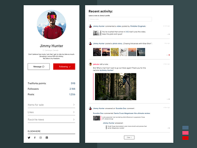 Pinkbike redesign, the user info and activity bike components forum profile sport ui uiux user userprofile ux web webdesign