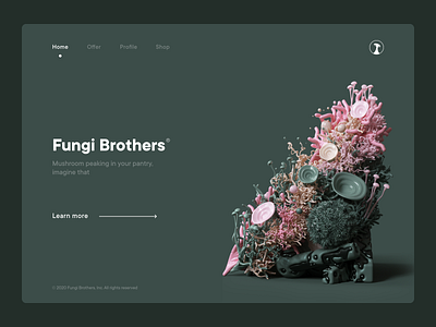 Fungi Brothers, the homepage 3d branding food homepage landingpage mushrooms organic practice ui ux uxui web website