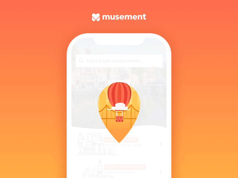Loader Musement 's App aftereffects animated animation app hot air balloon illustration illustrator loader photoshop travel ui ux