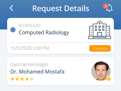 Scheduled Clinical Request Details with Doctor status clinic doctor health healthcare mobile mobile app mobile design mobile ui