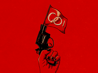 Go! flag graphics gun ink liner red revolver shoot