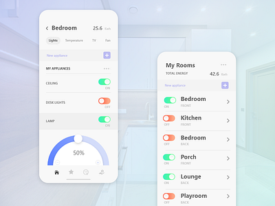 Smart Home - appliance controller app app controller design gradient graphic design home smarthome switch uiux