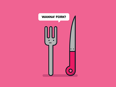 Wanna' Fork? cutlery fork illustration knife love pun punny valentines valentines day vector art