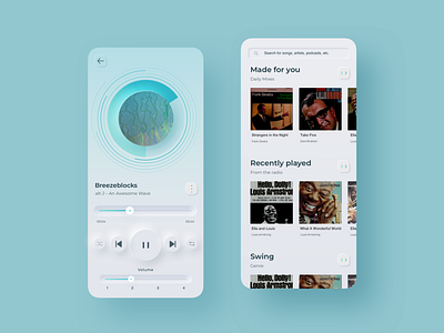 Neumorphism music app app design ecommerce menu minimal mobile music neumorphism typography ui ux