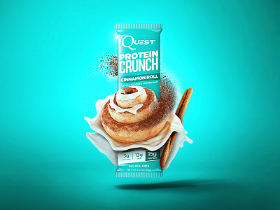 Quest Cinnamon Roll Serial Bar art direction packaging photoshop retouching