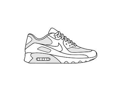 Air Max 90 90 air black essential flat illustration max nike outline sneakers ultra white