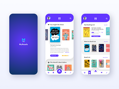 MyReads Book Recommendation App android app books design flat ios app ios app design lists logo mobile app mobile design recommendations ux vector