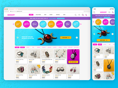 Jewellery E-Commerce Responsive Web Design accessory branding colorful design desktop e commerce e commerce shop figma jewellery landingpage photoshop responsive uidesign uidesing ux