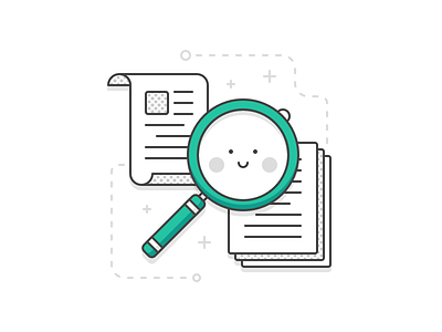 Federated Search cute document halftone illustration magnifying glass parchment search