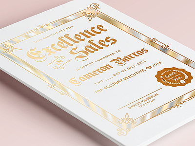 Sales Awards award blackletter certificate emblem emboss foil laurels mockup paper print