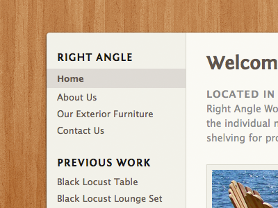 Right Angle Re-Redesign fontin sans photoshop portfolio right angle website wood woodworking woodworks