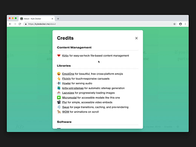 New Portfolio - Credits animation case study credits gradient kirby libraries micromodal portfolio software