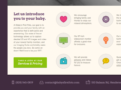 Icons! Colors! Babies! 3d ultrasound arvo baby bff footer helvetica icons red hemsley services ui ultrasound