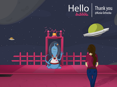 Hello dribbble UFO animation cartoon debut shot design girl illustration illustrator space space art ufo vector