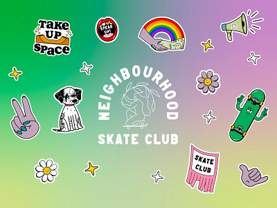 Neighbourhood Skate Club Stickers branding design graphic design illustration logo skate ramp skateboard stickers