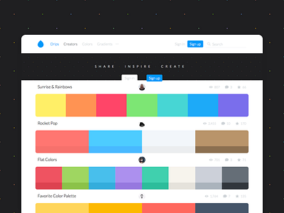 Drip - Home Page color community create inspire minimal palette share swatch webapp wip