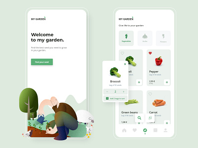 My garden app character farm farmer garden illustration minimalist plant seed uidesign veggie webdesign