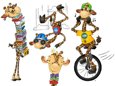 Giraffe illustrations books children education illustration illustrations silly skydiving unicycle