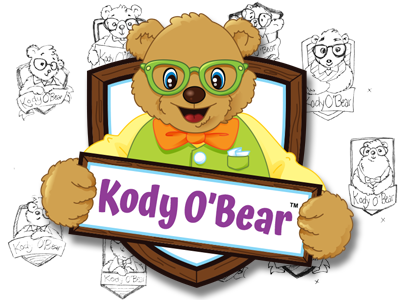 Kody O'Bear Logo bear children glasses illustration logo shield sketches