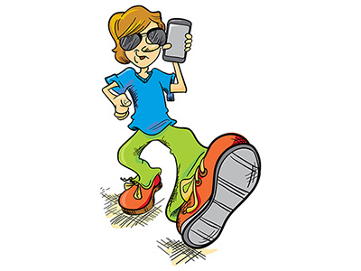 Illustration of man with phone cartoon character cartoon illustration illustration smart phone sunglasses