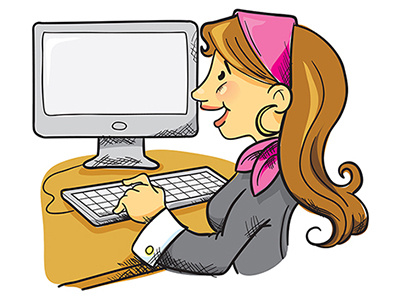 Woman and computer cartoon character cartoon illustration computer illustration typing woman work