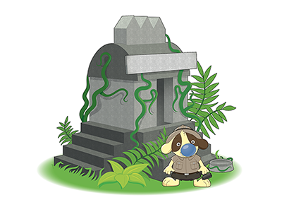 Adventure Dog adventure character design childrens illustrations dog explorer jungle mascot character stone temple