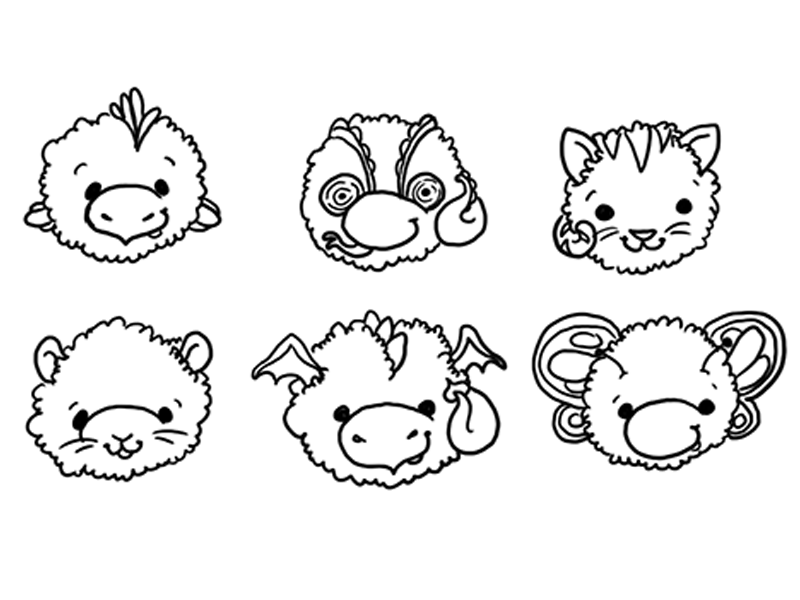Fuzzy Pets 2 line art illustration children butterfly dragon mouse kitten lizard chicken cartoon animals illustrated cute animals