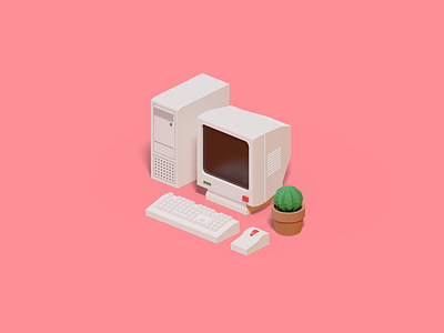 Retro Pc 3d 3danimation animation cactus computer icon keyboard mouse pc