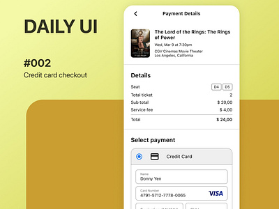 Credit card checkout for cinema ticket booking apps 002 app dailyui design ios ui ux