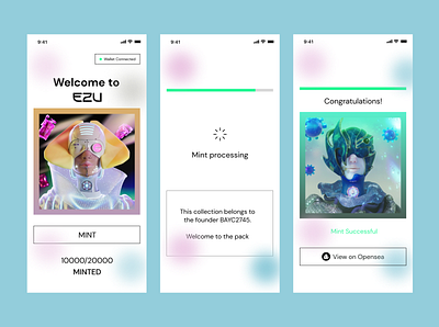 Ezu minting page screens blockchain ui ux