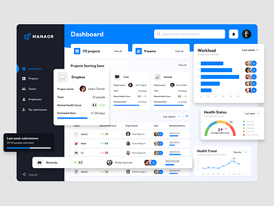 MANAGR • Team management dashboard design hr interface management product design ui visual design