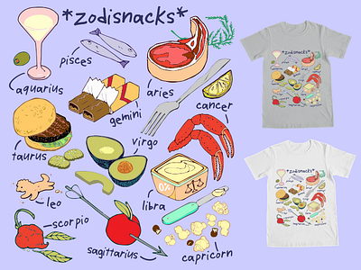 Zodisnacks clip art contest food hand drawn horoscope illustration line art snacks t shirt threadless vector zodiac