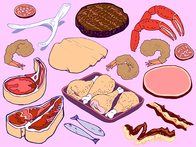 Meats clip art web palette deli food hand drawn illustration isometric meat vector
