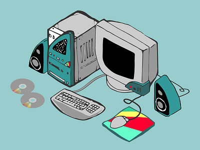 90's Desktop clip art computer hand drawn isometric vector web palette