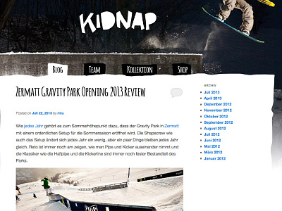 KIDNAP Page 1 homepage kidnap screendesign snowbaording streetwear
