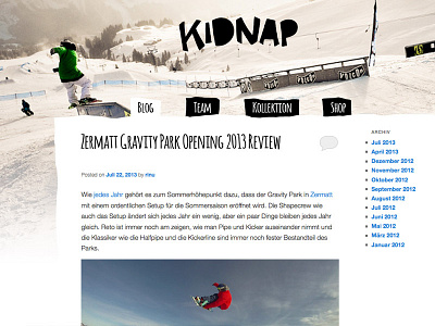Kn2014 Dribbble 2 homepage kidnap screendesign snowboarding streetwear