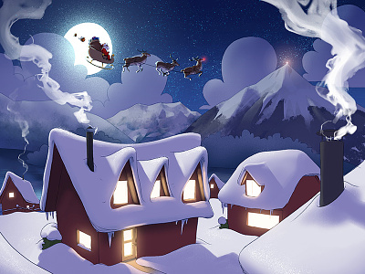 Christmas illustration chalet christmas digitalpainting fondue holiday painting snow switzerland thun winter wintertime