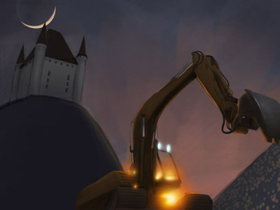 Preview of an Illustration I'm working on castle excavator illustration moon