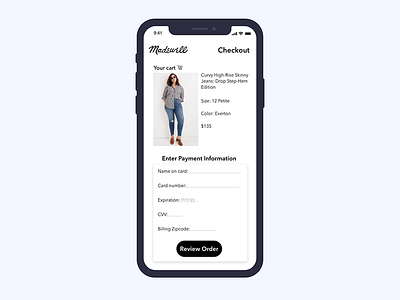 Daily UI Challenge 002 - Credit Card Checkout checkout dailyui dailyui 002 iphonex madewell shopping ui ux ux design