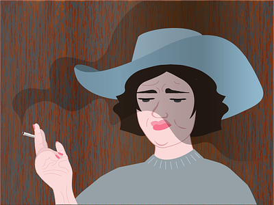 Stiff Upper Lip cowboy hat design face illustration illustrator joint minimal moods portrait art scowl smoking sweater vector wood panel