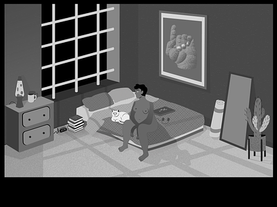 Blame & Envy art bedroom bedroom decor blame cactus cat characters design envy grayscale greyscale illustration illustrator isolation nonbinary pandemic people shadows somber vector