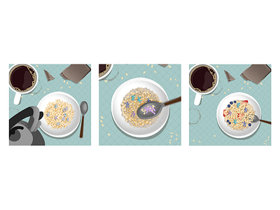 Oatmeal is People art blueberries bowl breakfast coffee design illustration illustrator instantoats kettle oatmeal oats spoon strawberries tabletop vector