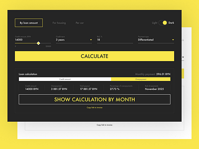 Credit calculator 001 black calculator credit calculator dailyui desctop design ui ux yellow