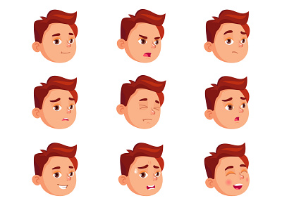 Cartoon kid emotions set cartoon cartoon character cartoon child cartoon face character emotions face flat icon illustration illustrator kid vector vectorart