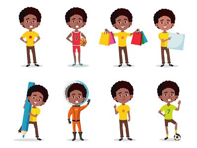 Black boy set black teen cartoon cartoon character character character design child cute characters illustration illustrator kid kids set teen vector