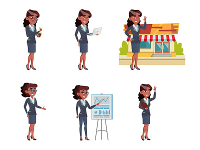 Black business woman set cartoon cartoon character character character design design flat illustration illustrator vector vectorart