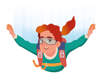 Female skydiver flying in free fall. Cartoon girl skydiver